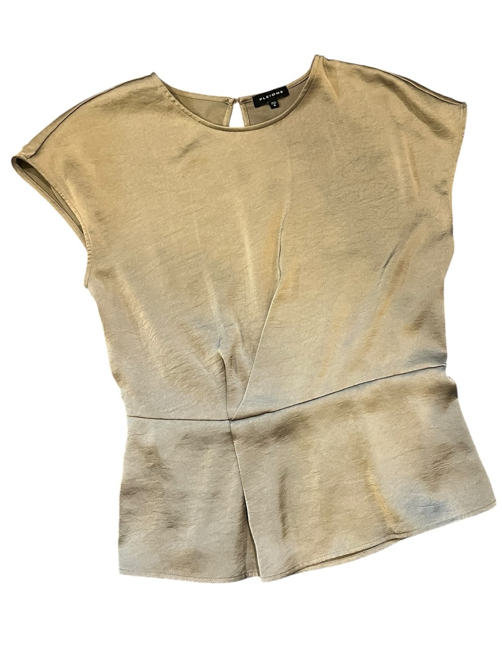 Pleione Metallic Taupe Peplum Blouse S  NWOT